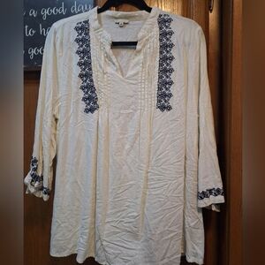 Mercer And Madison Semi-sheer Linen Embroidered Cream Top In A Size 1X.